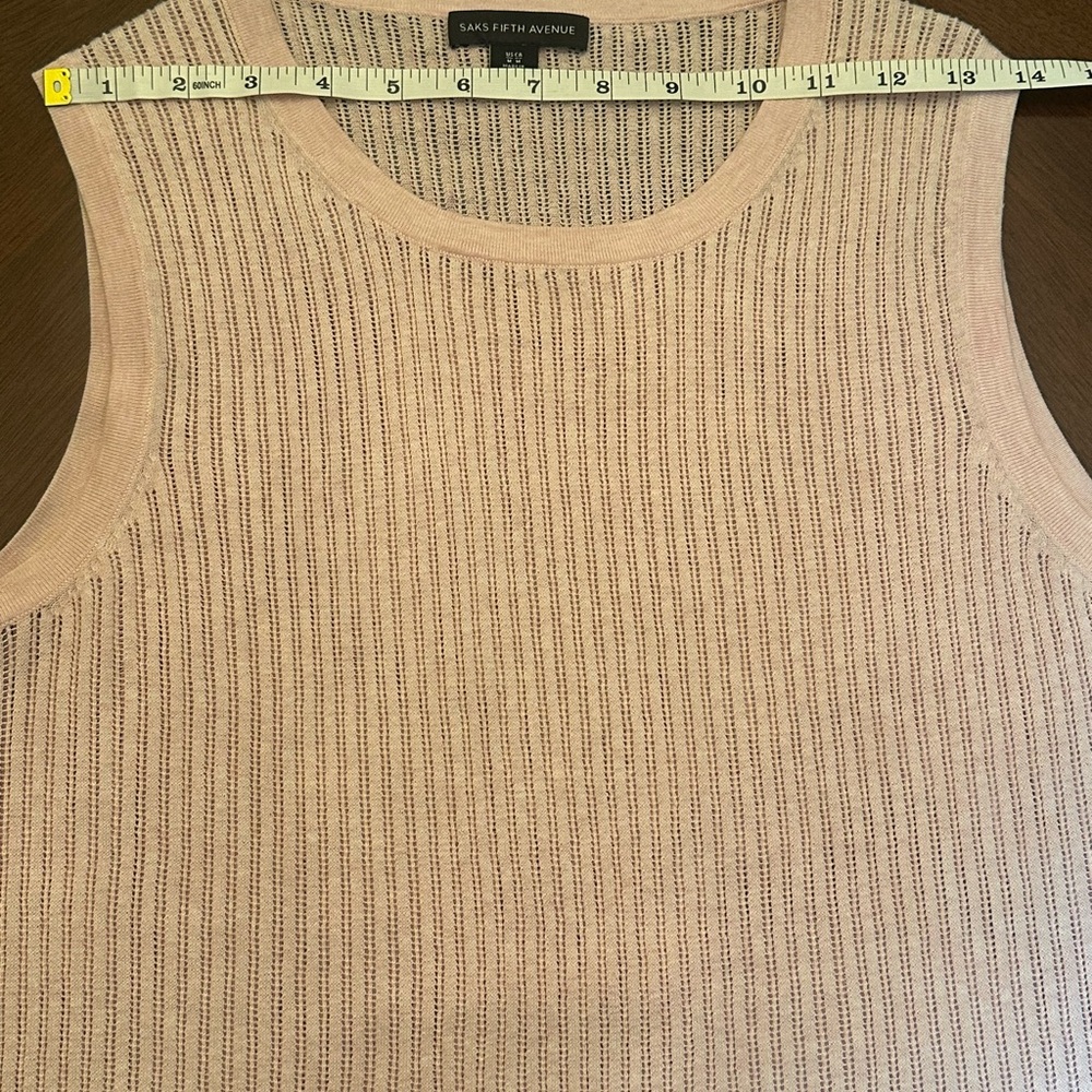 Saks Fifth Avenue Blush Pink Ribbed Knit Sleeveless Top Elegant - Picture 8 of 8